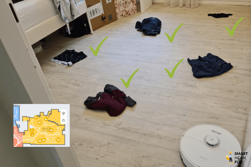 Результат теста на распознавание препятствий с одеждой Roborock S8 Pro Ultra.